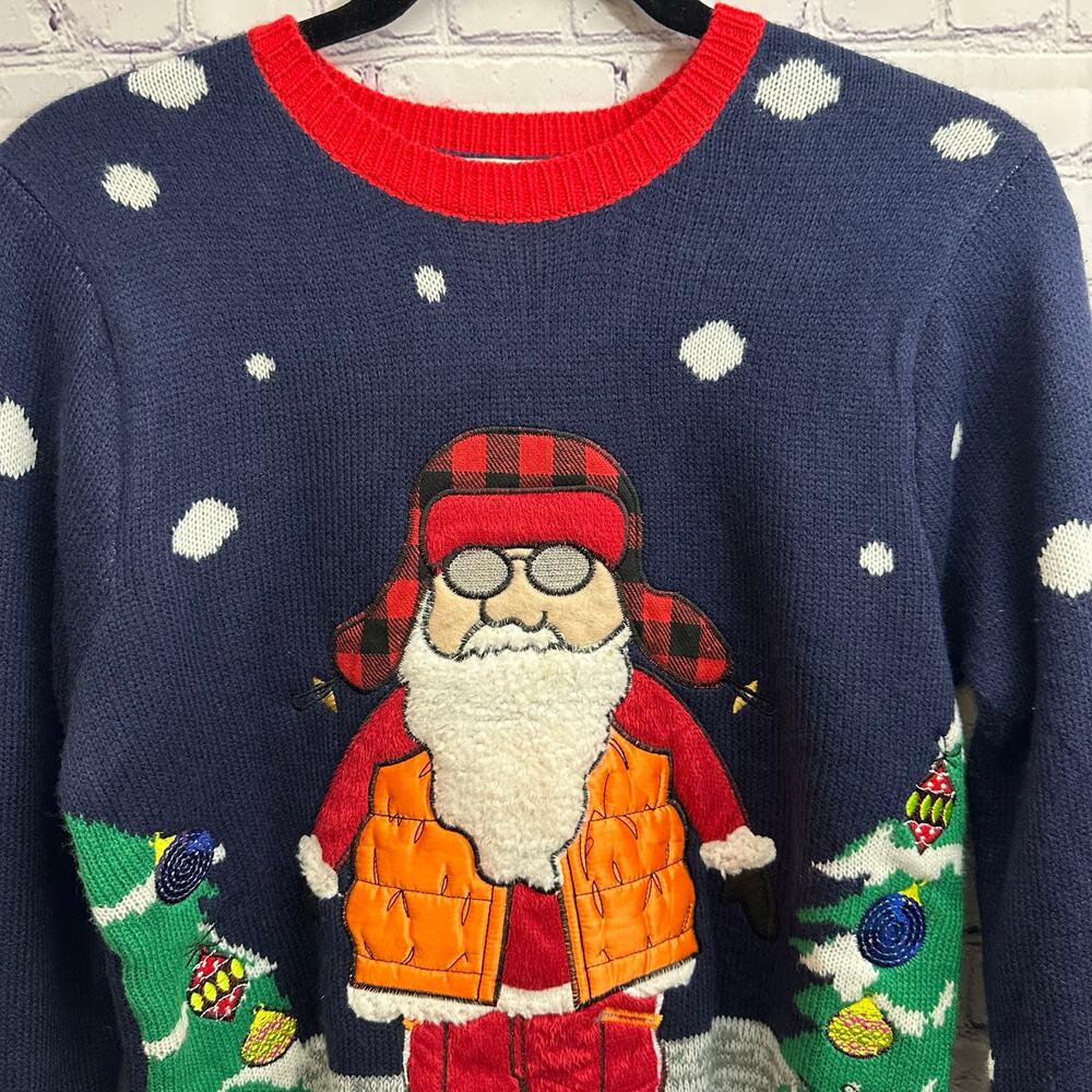Jolly Sweaters Ugly Christmas Sweater 3D Outdoor Fishing Santa Size Small - Picture 2 of 10